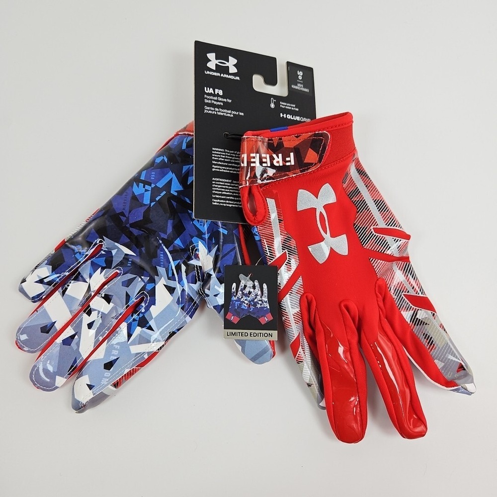 Under‎ Armour UA F8 LE Football Gloves Men's Size Large Red White Blue